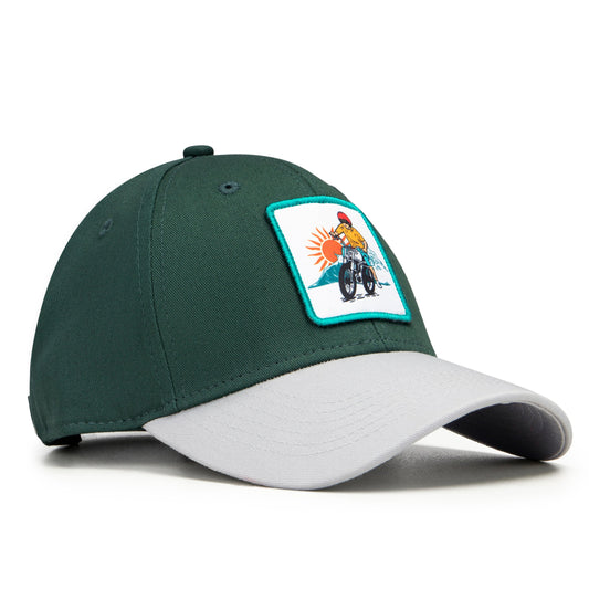 Green and gray cap with a patch on a white background
