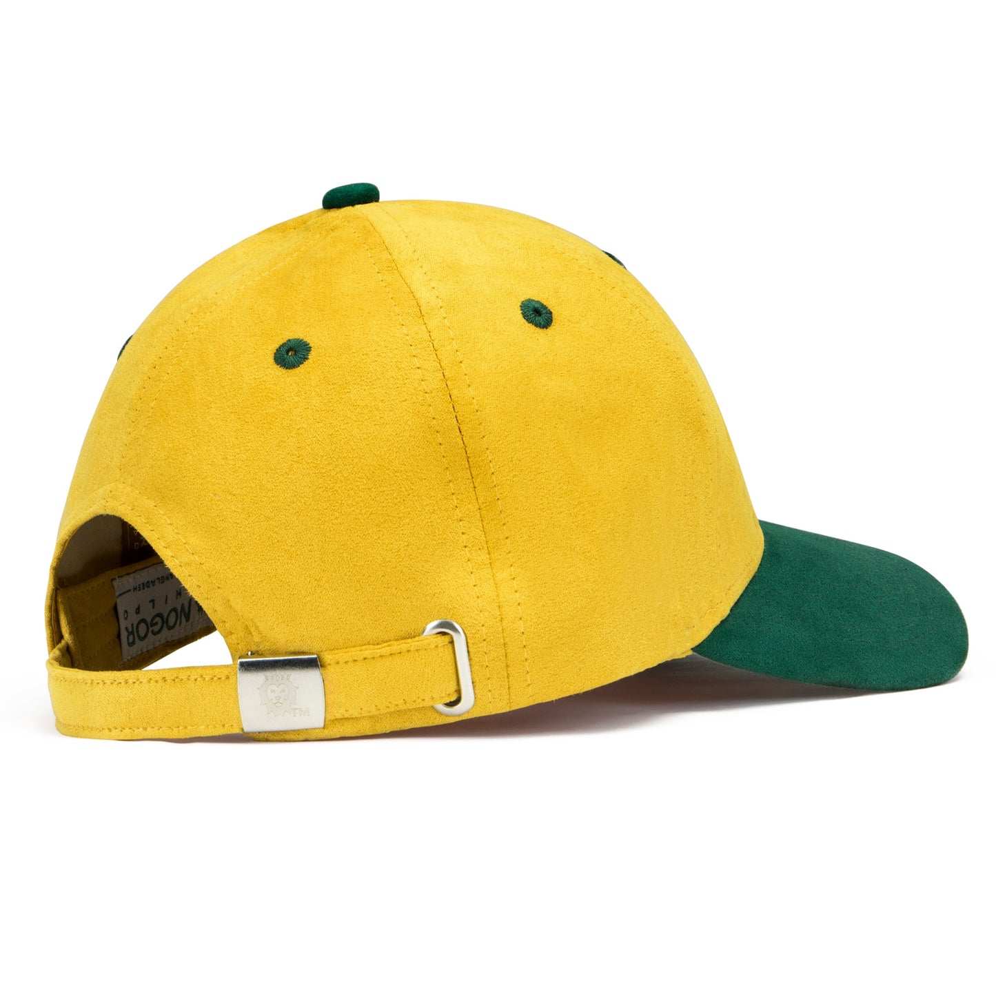 Yellow and green baseball cap on a white background