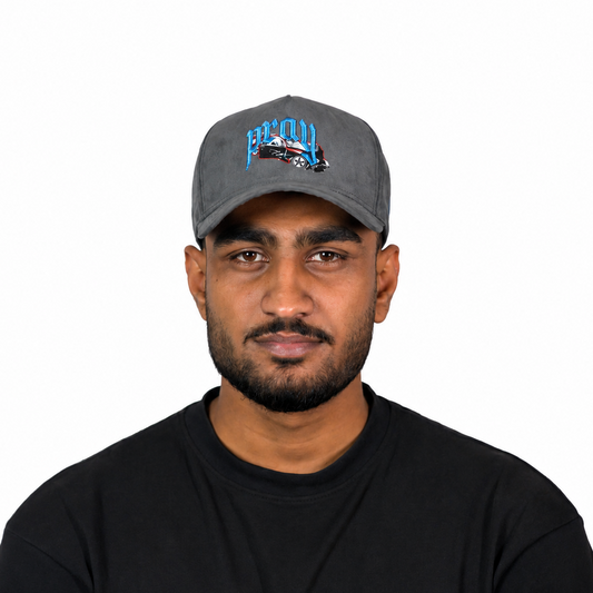 Pray Charcoal Grey Suede Snapback Cap with Car Graphic