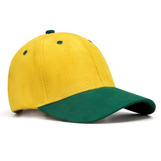 Yellow and green baseball cap on a white background
