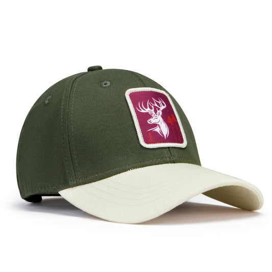 Green cap with a deer logo patch on a white background