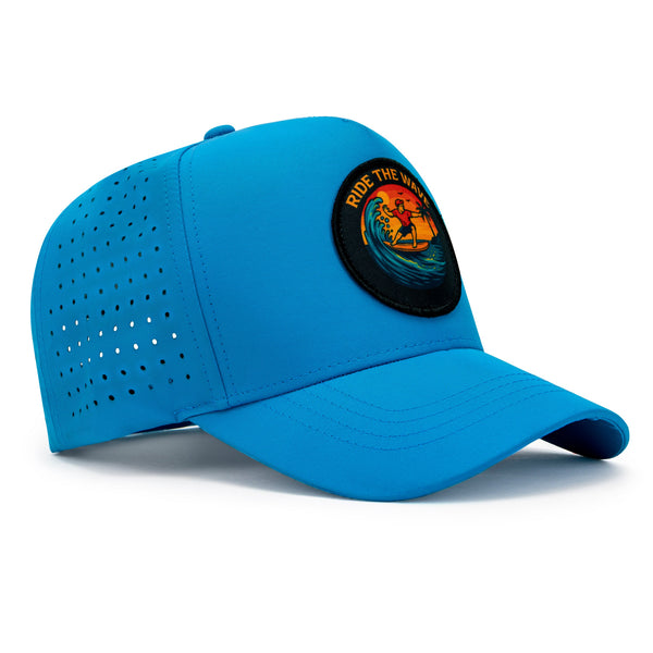 Blue cap with a patch on a white background