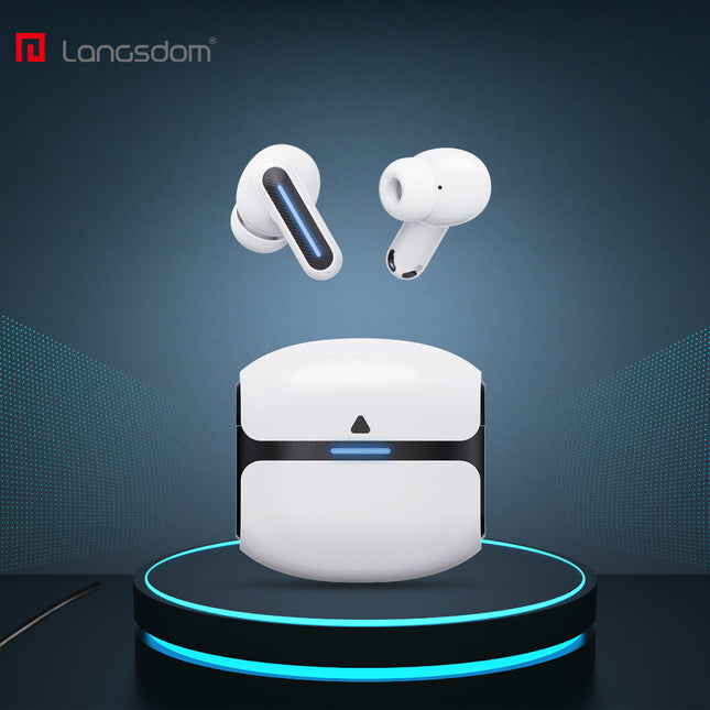 Langsdom AeroWave X1 – Futuristic TWS Earbuds with LED Charging Case & Smart Touch Control NogorShilpo