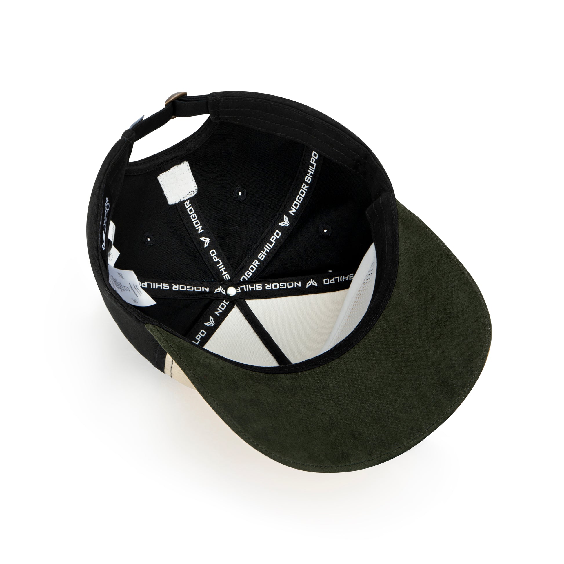 Black and green cap with brand logo on a white background