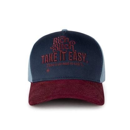 NAVY & MAROON  WITH SUEDE BRIM & "TAKE IT EASY"