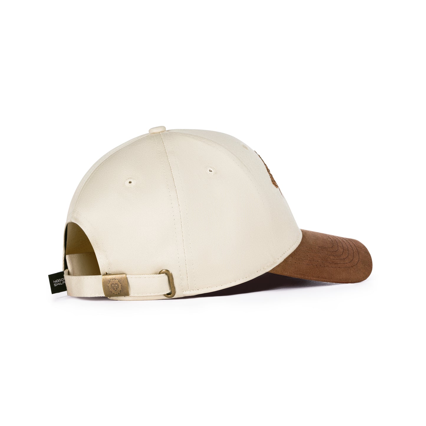 Two-tone cap with beige front and brown back on a white background