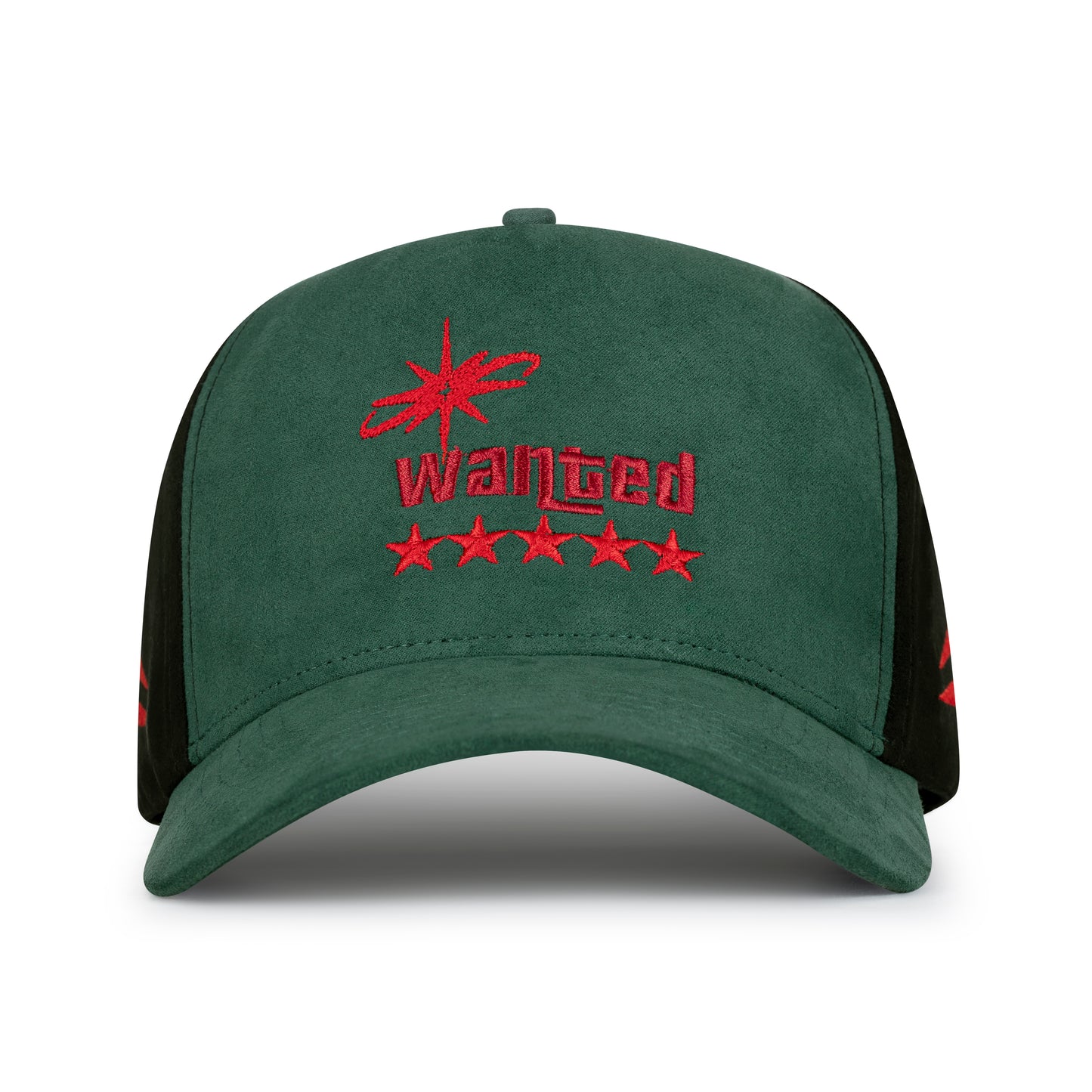 Green cap with red 'Wanted' text and star design on a white background