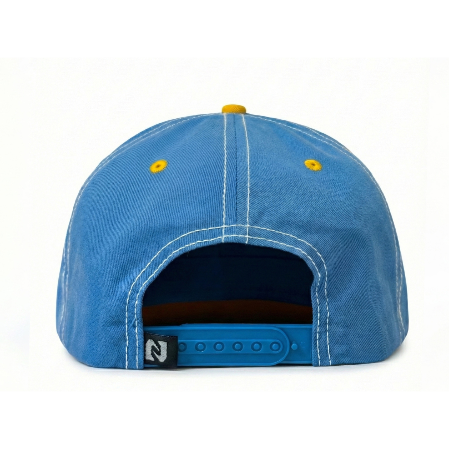 Blue cap with yellow buttons on a white background