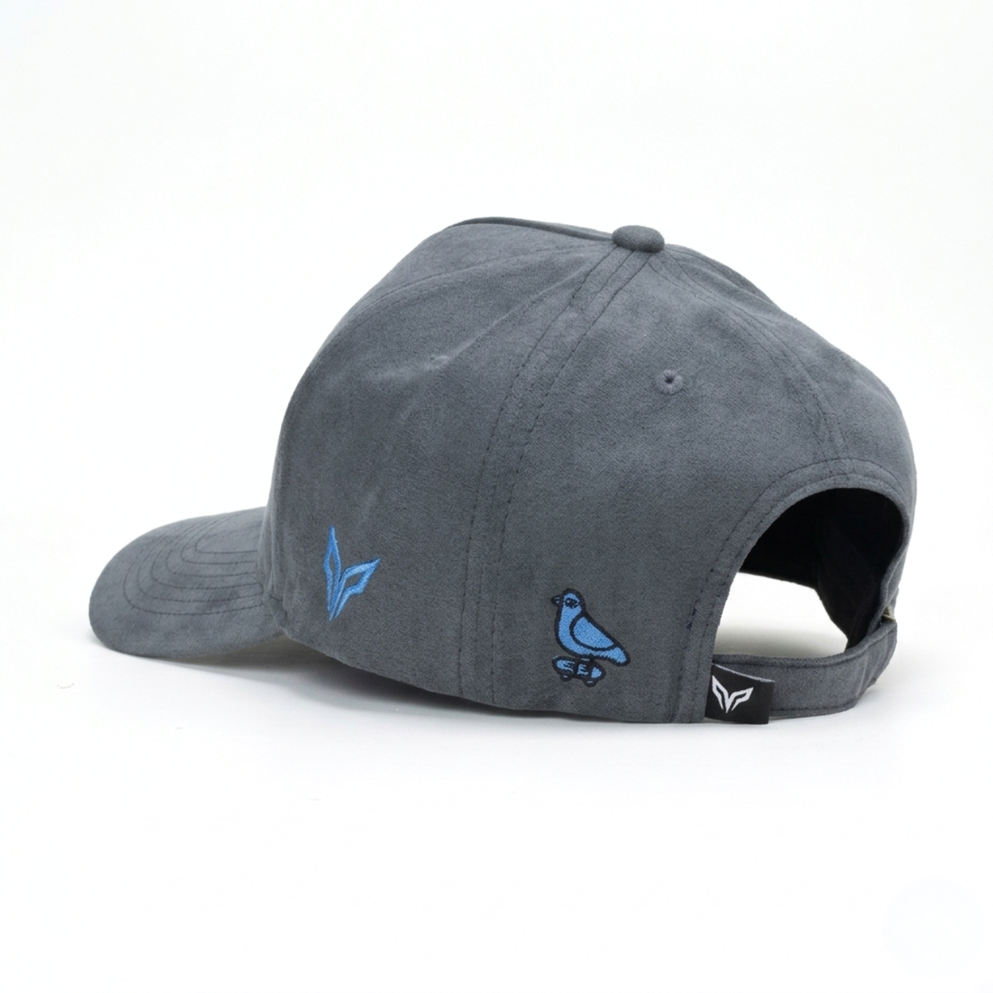 Gray cap with blue bird logo on a white background