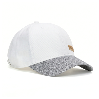 White cap with gray visor on a white background