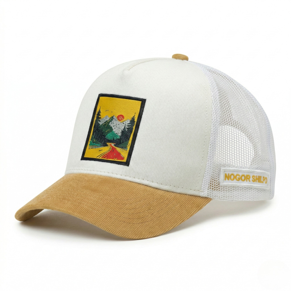 White and brown cap with a scenic patch and 'Nogor Sheep' branding on a white background