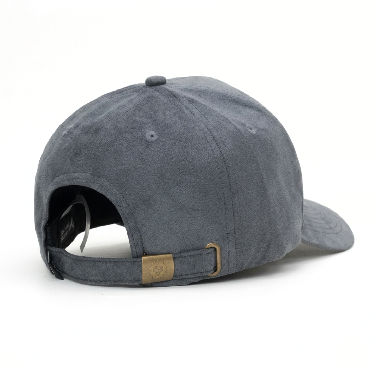 Gray baseball cap with a brand logo on the back on a white background