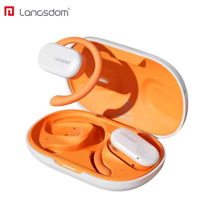 Langsdom Open-Ear Bluetooth 5.3 Earbuds – TWS Wireless Earhook Headphones with Mic, Sports Workout Earphones with Charging Case NogorShilpo