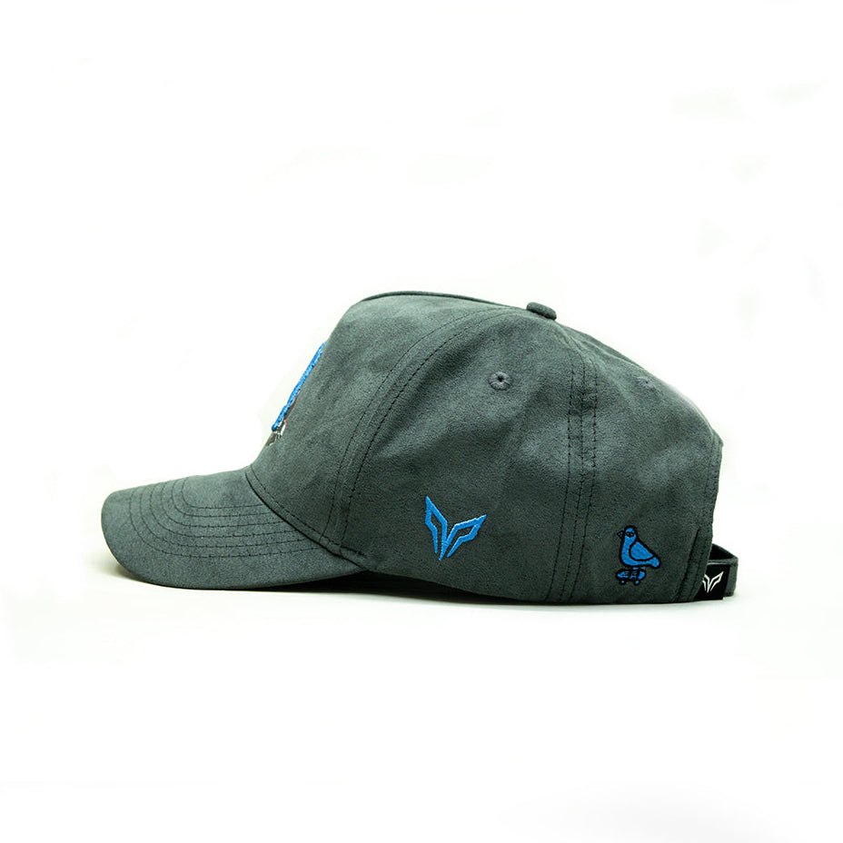Green cap with blue logos on a white background