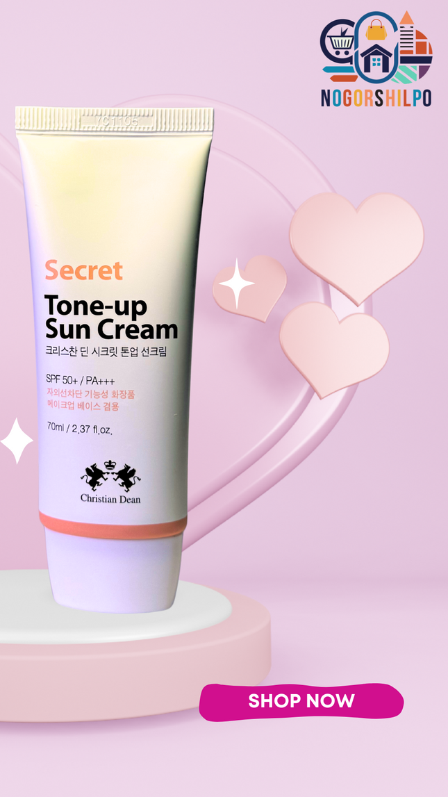 Christian Dean Secret Tone-Up Sun Cream SPF50+ PA+++ | Korean Brightening Sunscreen with Glutathione, Vitamin C & Hyaluronic Acid - 70ml NogorShilpo