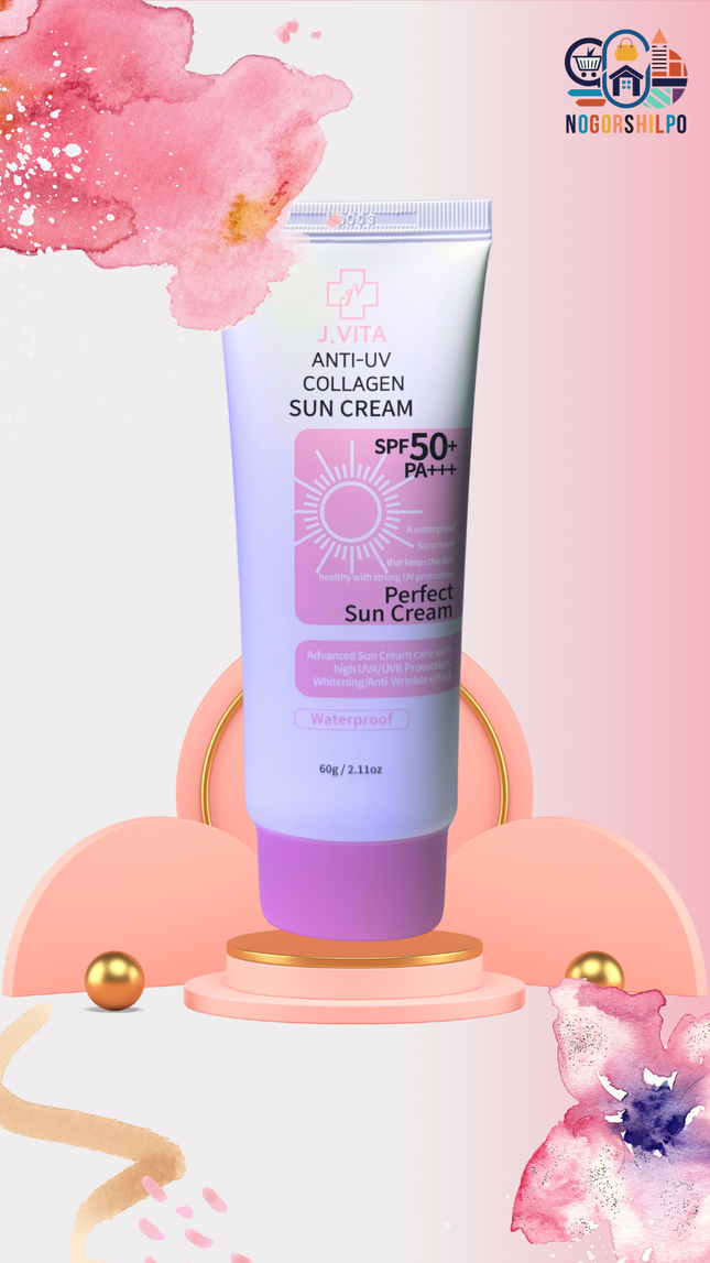 J.Vita Anti-UV Collagen Sun Cream SPF50+ PA+++ – Hydrating & Lightweight 60gm NogorShilpo