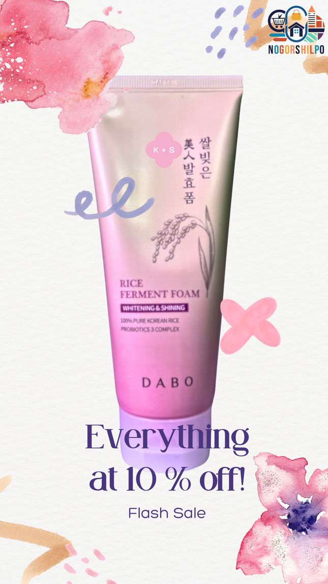 DABO Rice Whitening & Shining Ferment Foam Cleanser 100ml – Korean Deep Pore Cleanser for Bright & Smooth Skin NogorShilpo