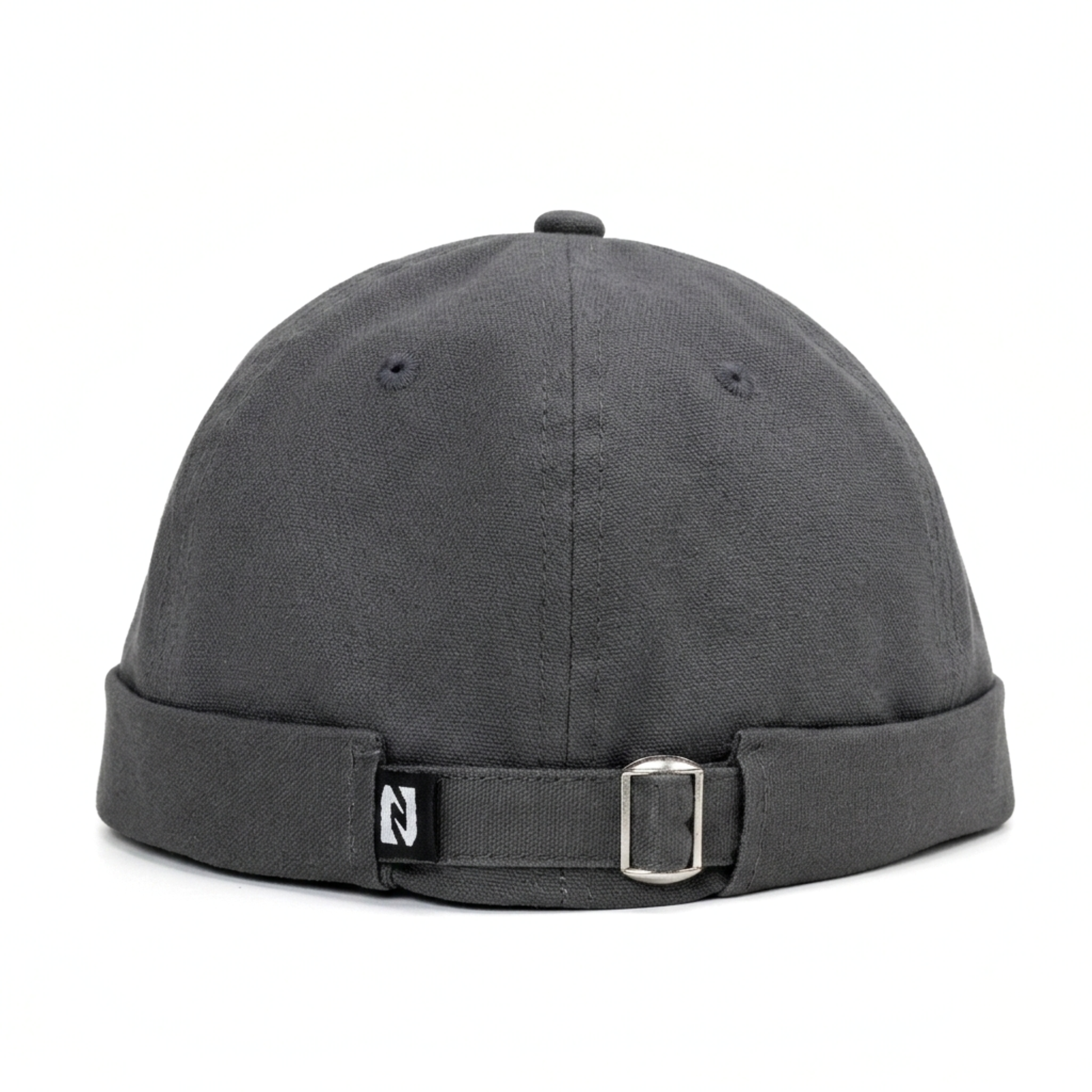 Gray cap with a buckle on a white background