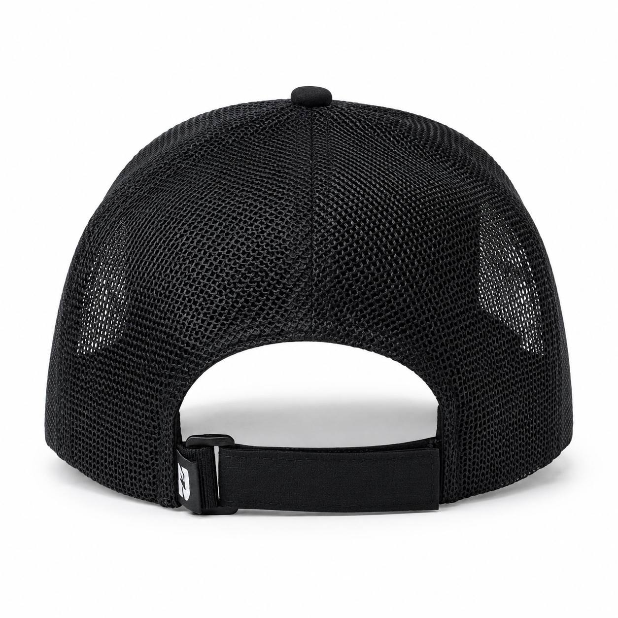 Black mesh cap with a white interior on a white background