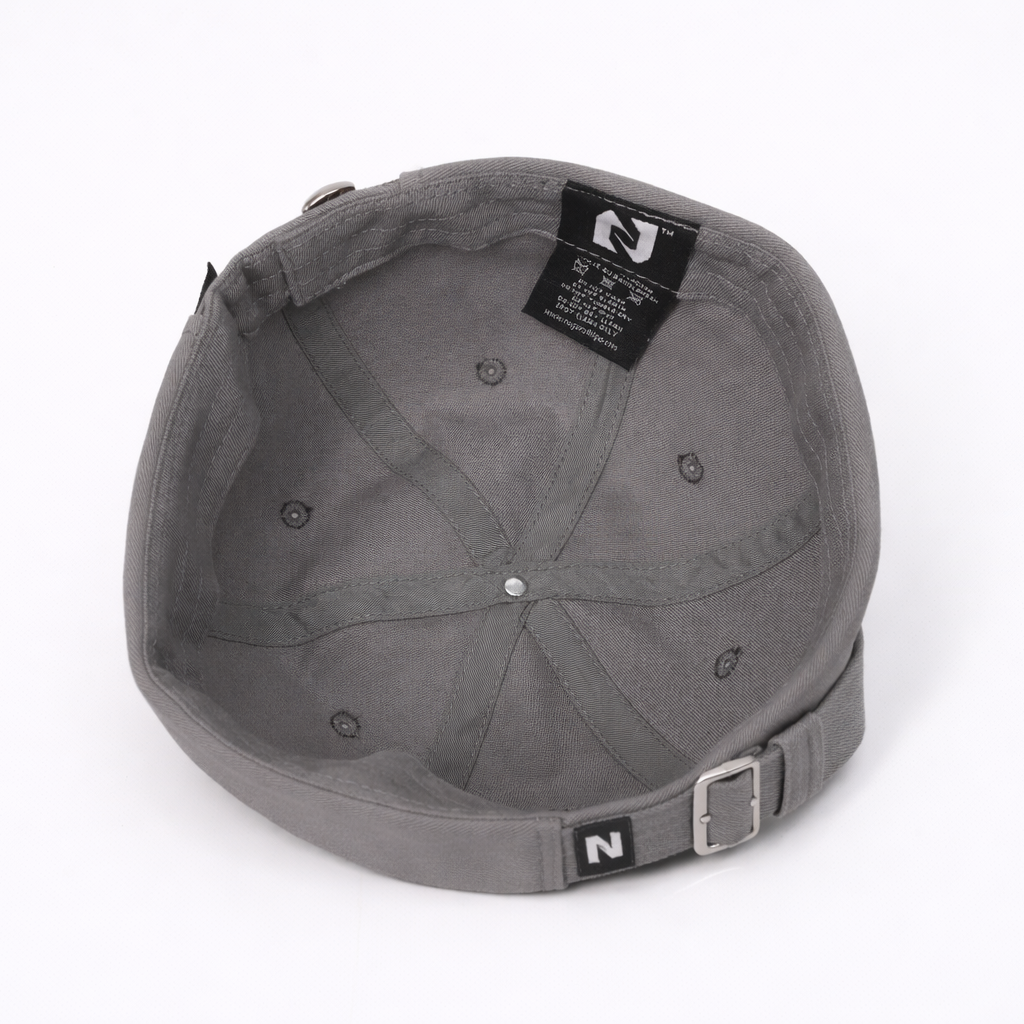 Gray cap with a brand logo on a white background