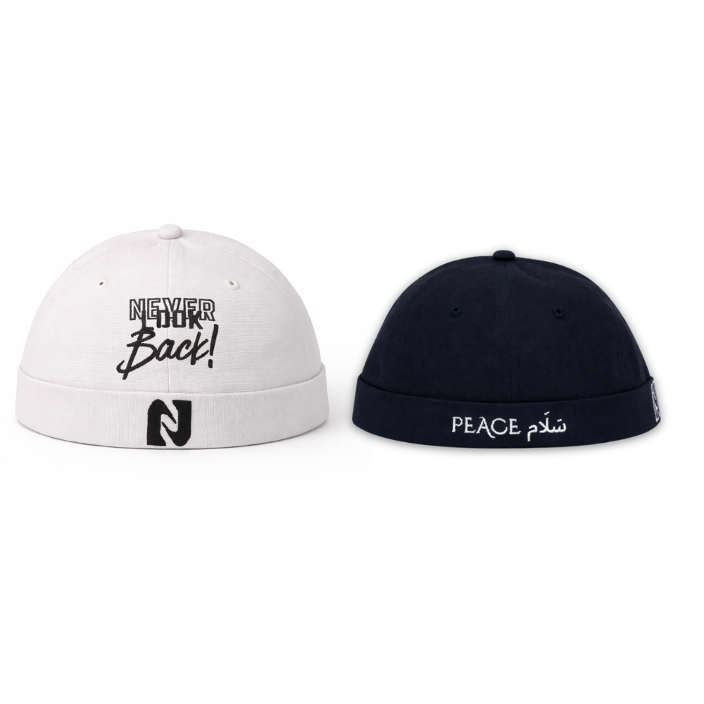DOCKER CAP – PEACE & NEVER LOOK OFF-WHITE NOGOR SHILPO