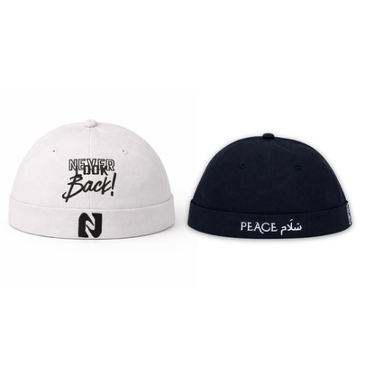 DOCKER CAP – PEACE & NEVER LOOK OFF-WHITE NOGOR SHILPO
